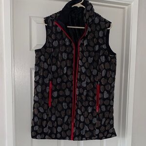 Ubu Reversible Quilted Vest Brown & Gray Stone Pattern Zip Front Pockets Size M